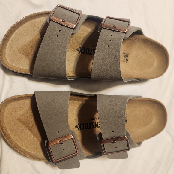 Birkenstock Taupe Sandals with Copper Buckles - Picture 2 of 3